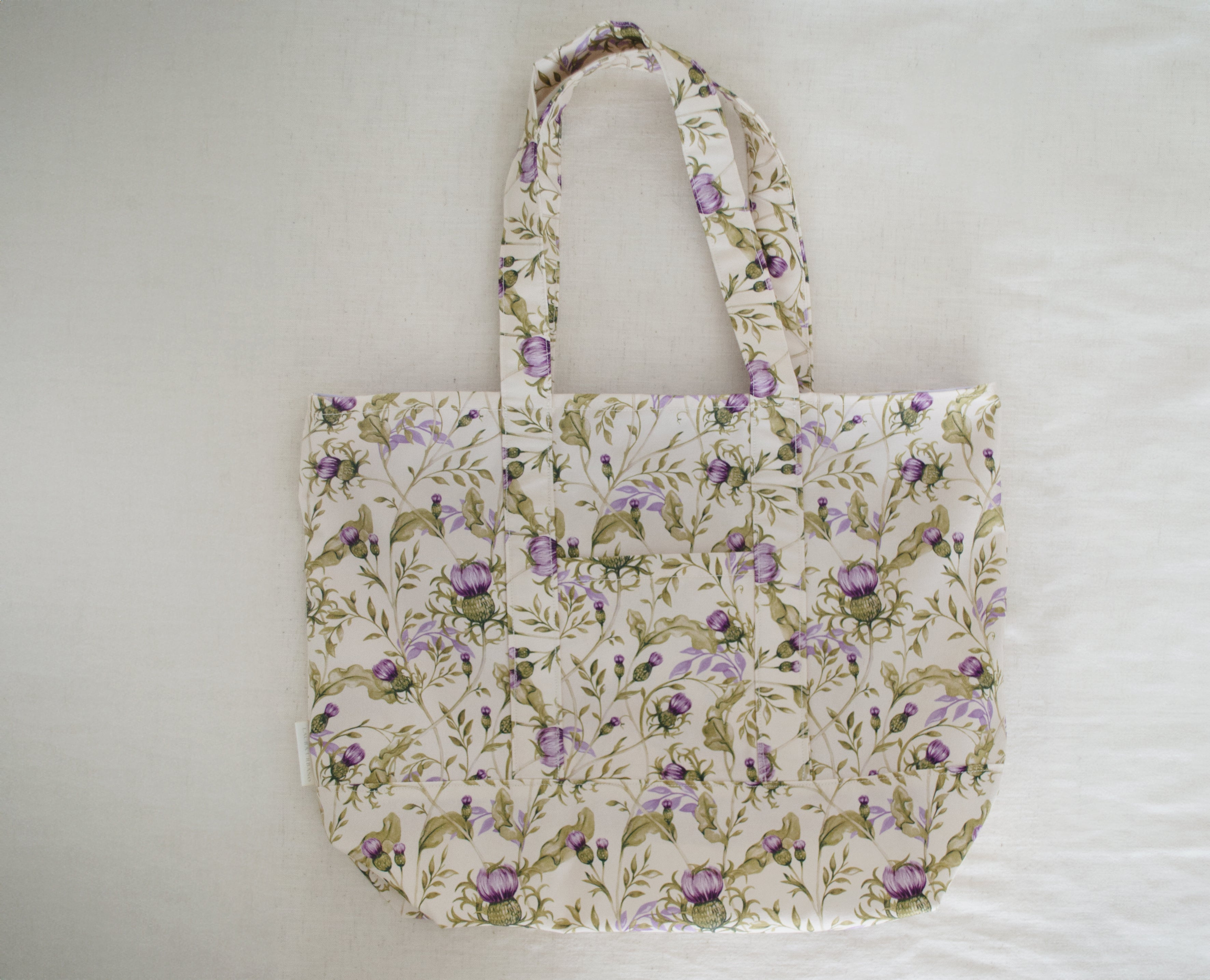 Thistle Cotton Canvas Tote | Original Hand Painted Design | Lilac Lining | Made in UK