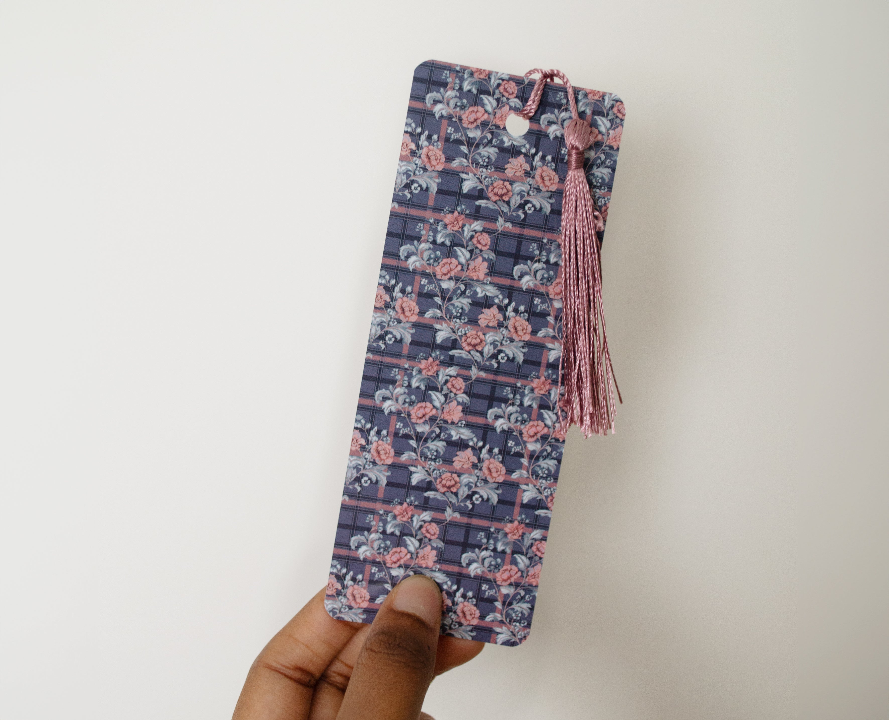 Tartan Floral Bookmark | Original Hand painted Design | Laminated Card with Tassel | Made in UK