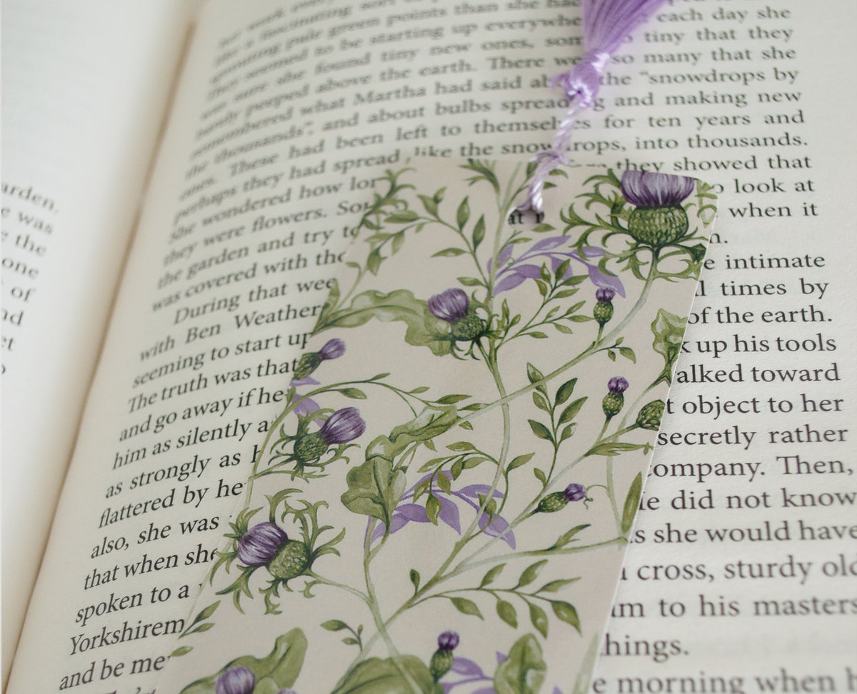 Thistle Bookmark | Original Hand painted Design | Laminated Card with Tassel | Made in UK