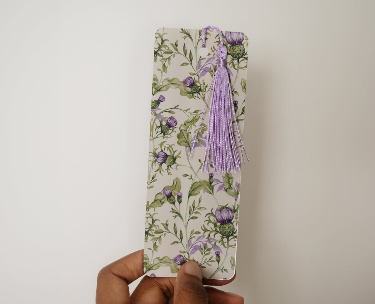 Thistle Bookmark | Original Hand painted Design | Laminated Card with Tassel | Made in UK