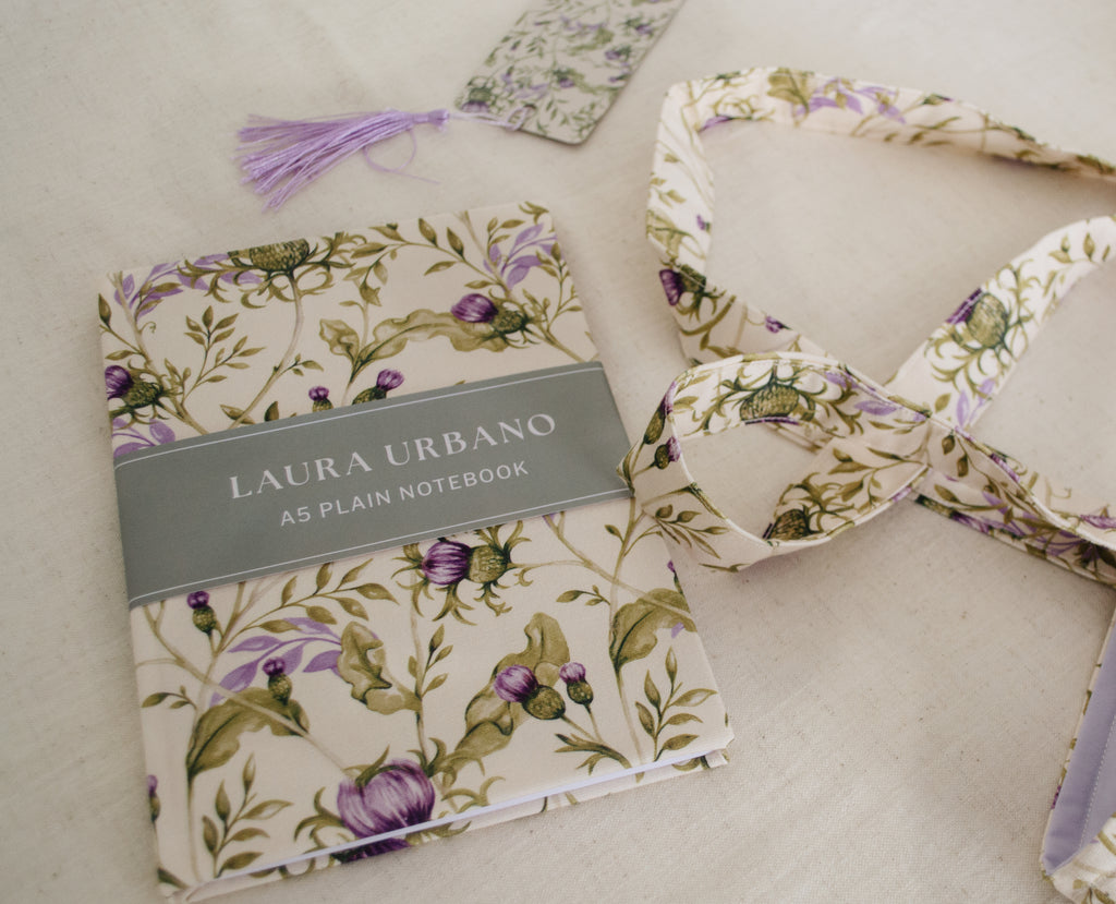 Thistle A5 Plain Notebook | Original Hand Painted Design | Fabric Bound | Made in UK