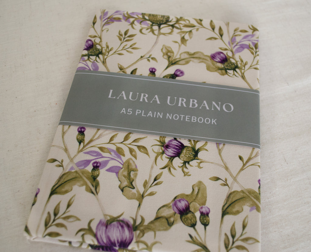 Thistle A5 Plain Notebook | Original Hand Painted Design | Fabric Bound | Made in UK