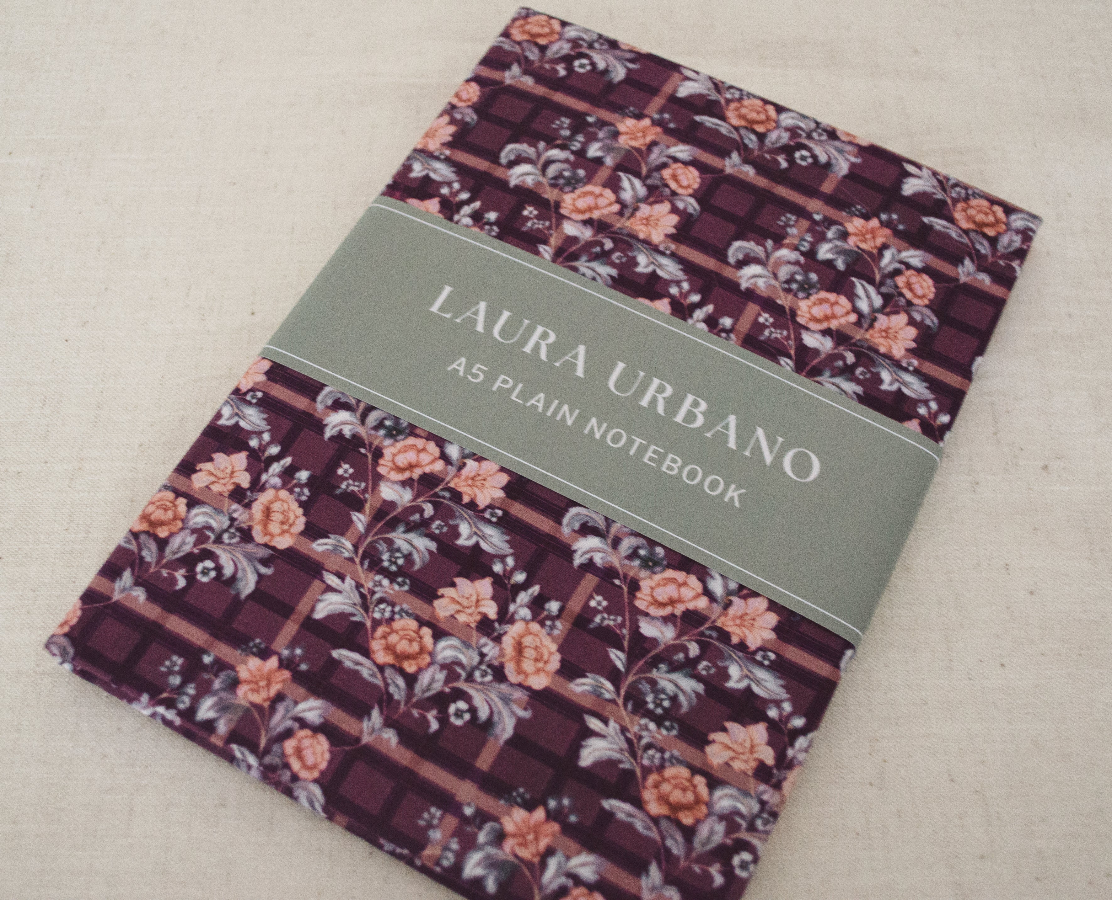 Tartan A5 Plain Notebook | Original Hand Painted Design | Fabric Bound | Made in UK