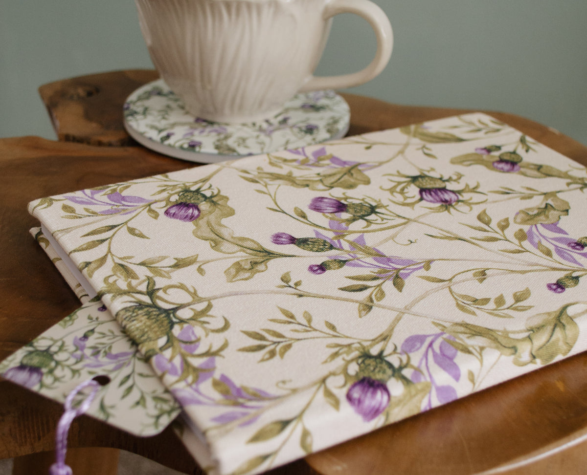 Thistle A5 Plain Notebook | Original Hand Painted Design | Fabric Bound | Made in UK